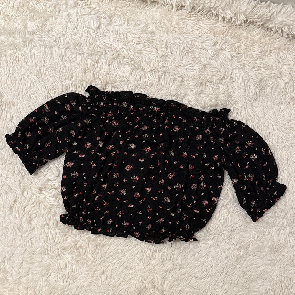Express Black Floral Off-Shoulder Blouse